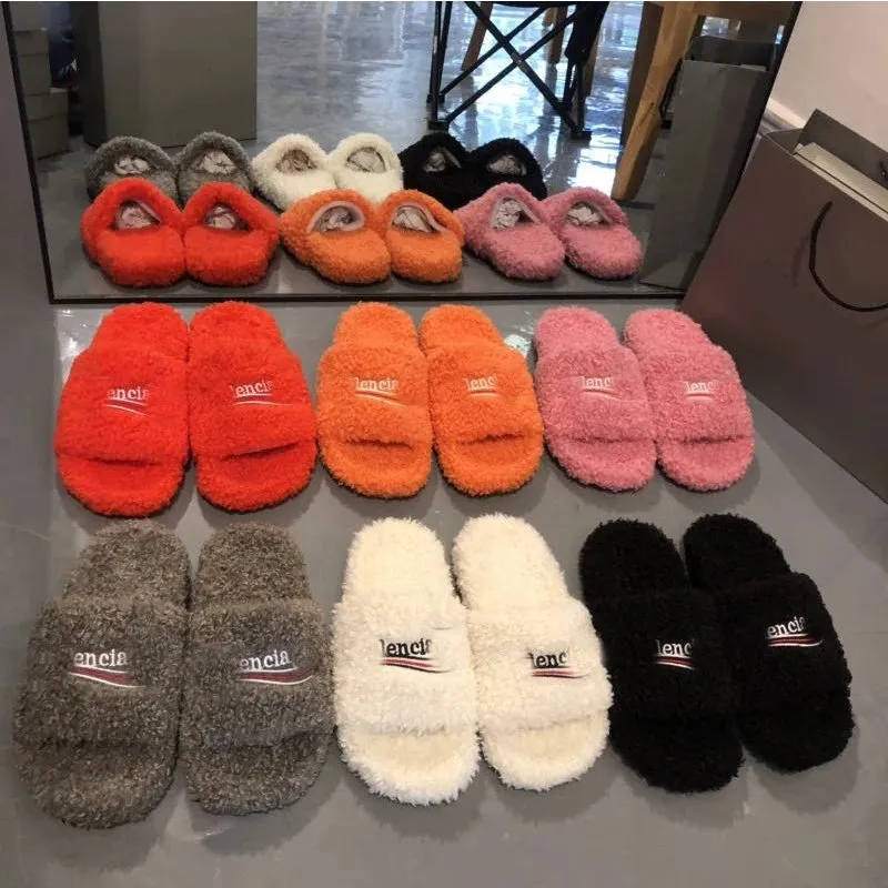 Paris fur slippers for women s casual outer wear autumn and winter new style b s embroidered letters family s one word couple s fur slippers 31